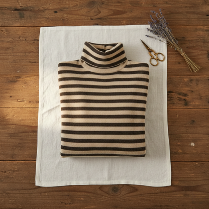 Claudette – Striped Turtleneck Knit Sweater