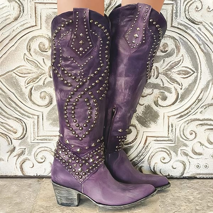 Carleen – Studded Knee-High Western Boots