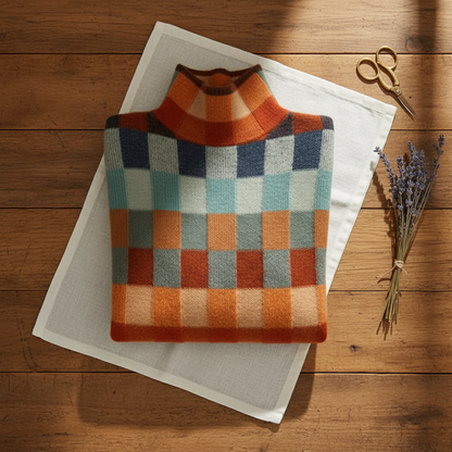 Heather – Turtleneck Checkered Knit Sweater