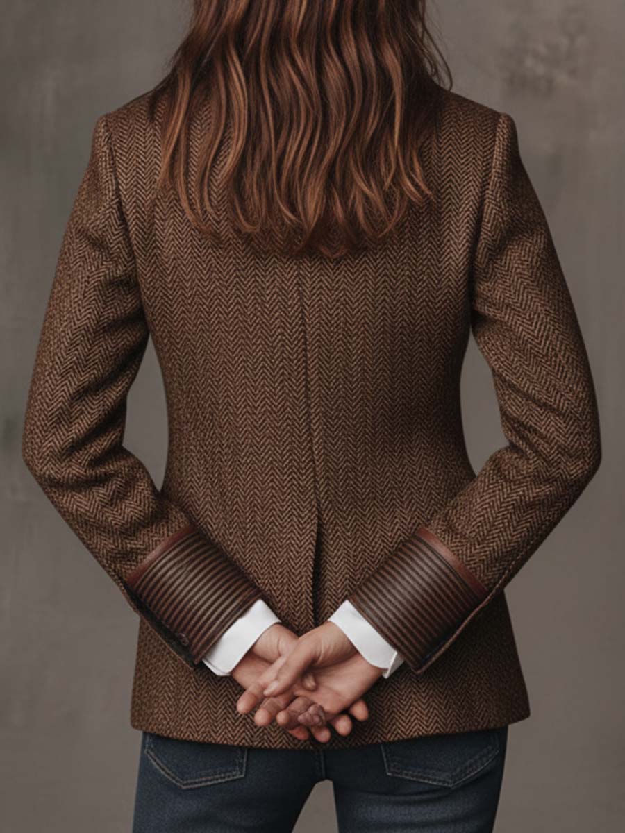 Leona – Herringbone Blazer with Printed Panels