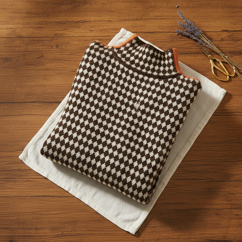 Rosemary – Houndstooth Turtleneck Knit Sweater