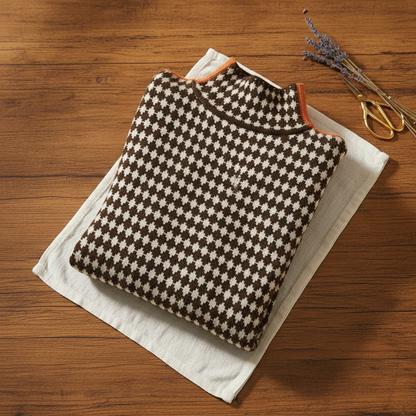 Rosemary – Houndstooth Turtleneck Knit Sweater