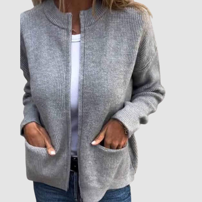 Rosalie – Ribbed Knit Zip-Up Cardigan