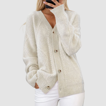 Marsha – Cable Knit Button-Up Cardigan