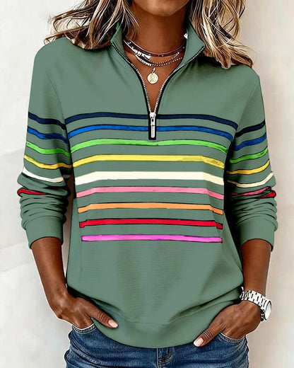 Tina – Striped Quarter-Zip Casual Sweatshirt