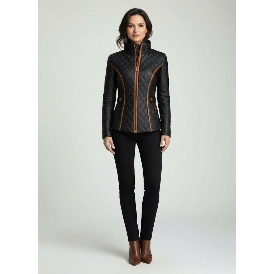 Rachelle – Quilted Diamond-Stitch Zip Jacket