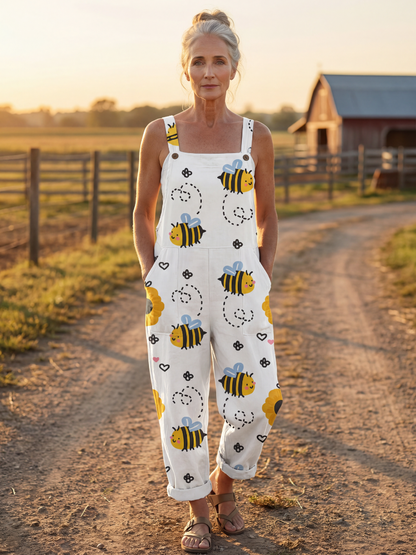 Xanthia | Bee & Flower-Print Overalls