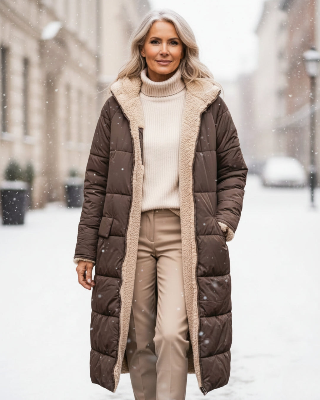 Frances – Sherpa-Lined Longline Quilted Coat