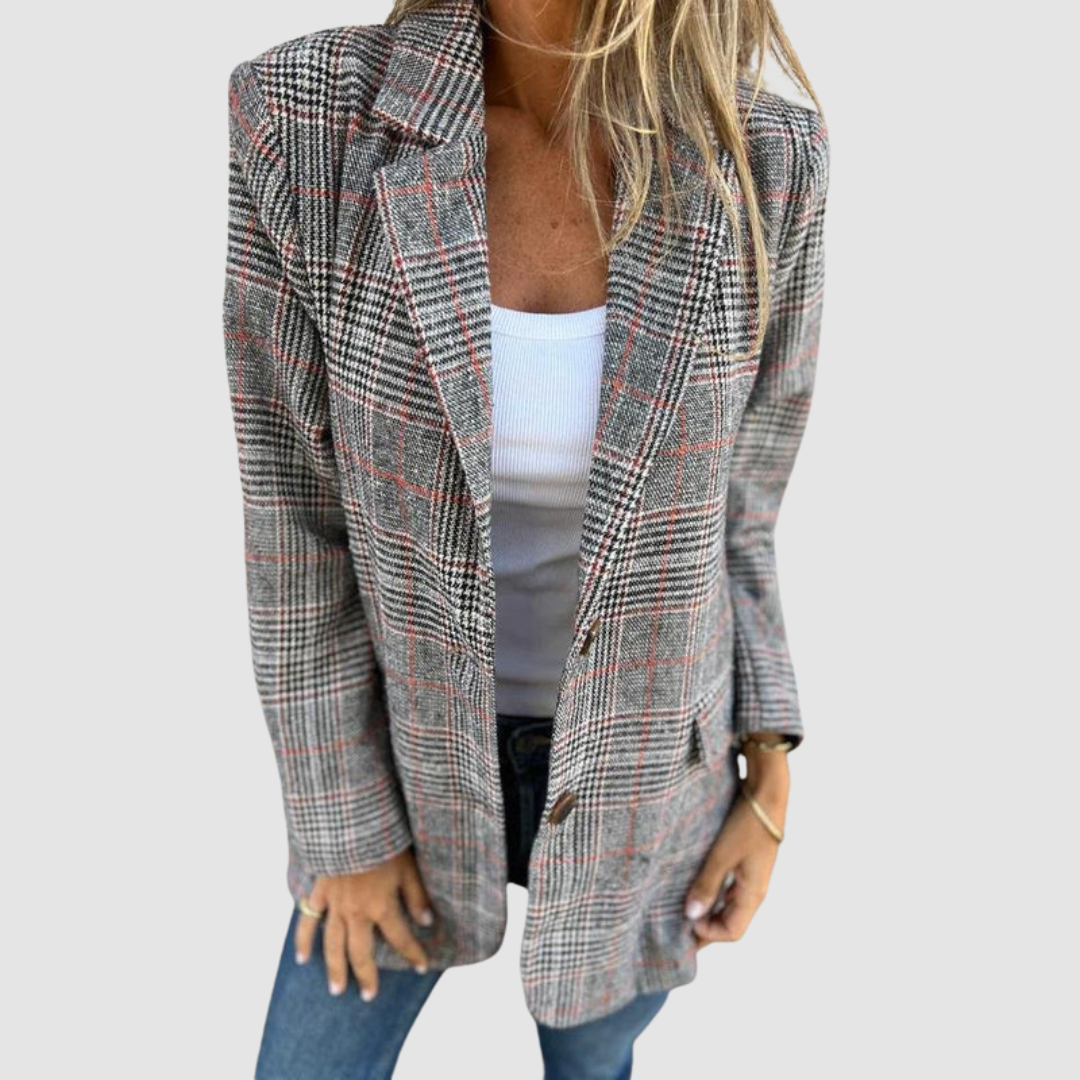 Christine – Plaid Tailored Open-Front Blazer