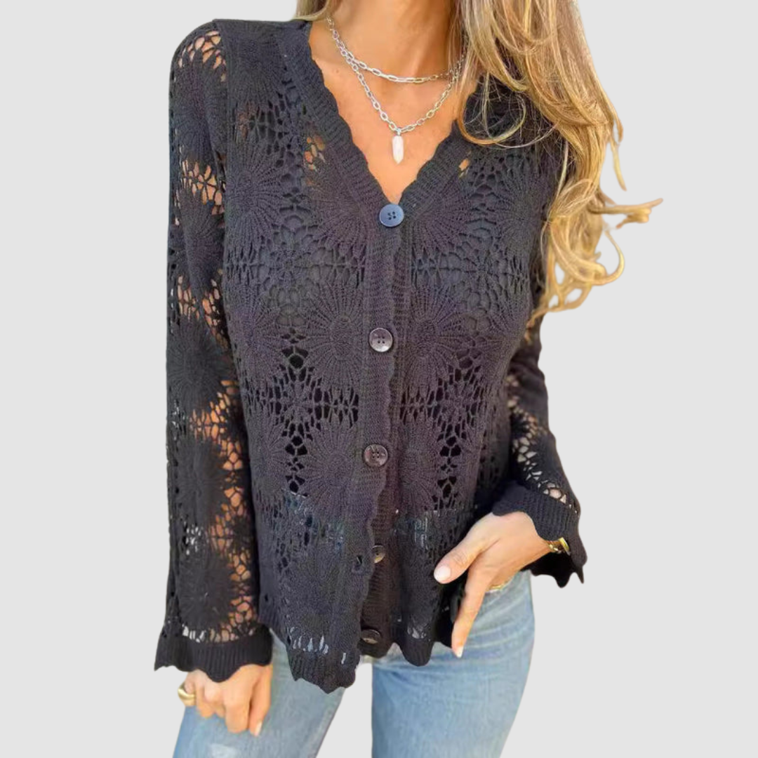 Sara – Crochet Lace Button-Up Cardigan