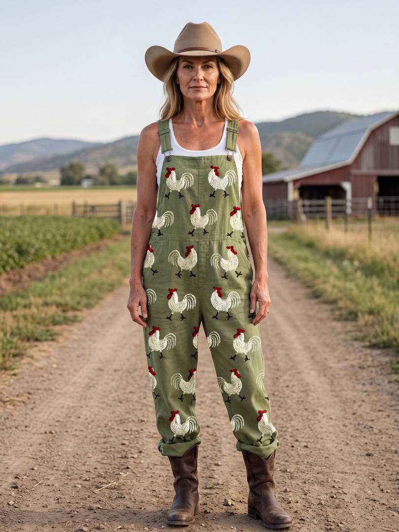 Karla | Rooster-Print Overalls