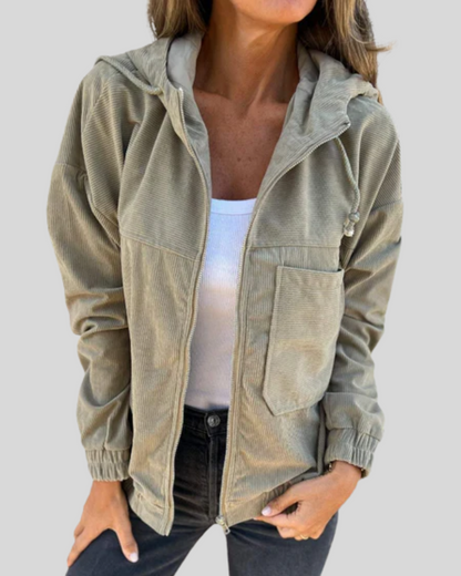 Genevieve – Hooded Corduroy-Texture Zip-Up Jacket