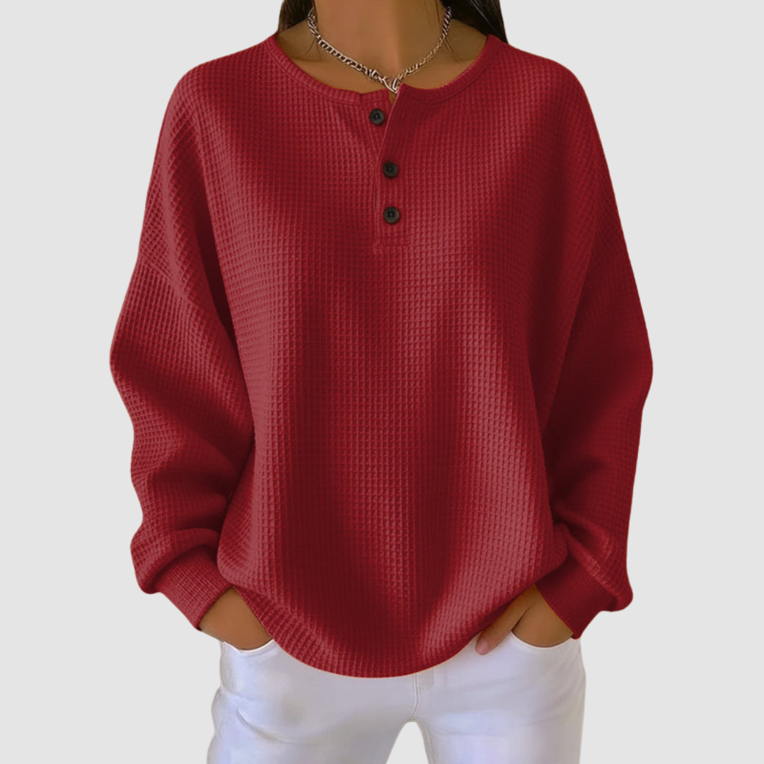 Marilyn – Waffle-Knit Henley Relaxed Top