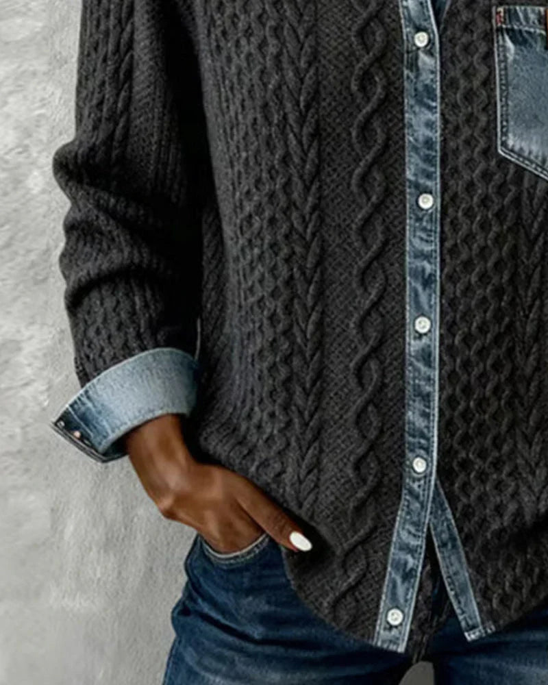 Dorene – Cable Knit Denim Patchwork Shirt