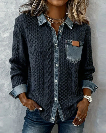 Dorene – Cable Knit Denim Patchwork Shirt