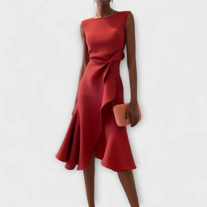 Evie | Draped Asymmetric Midi Dress