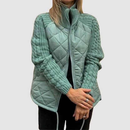 Marjorie – Quilted Patchwork Knit-Sleeve Jacket