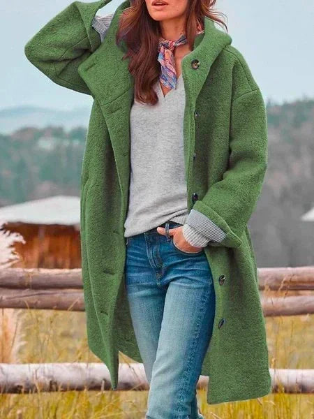 Earlene – Hooded Button-Front Longline Coat