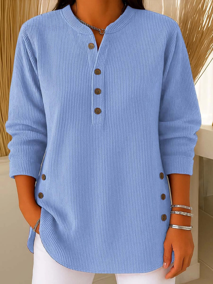 Gretchen – Ribbed Henley Button Tunic Top