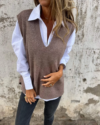 Darlene – V-Neck Knit Layering Vest