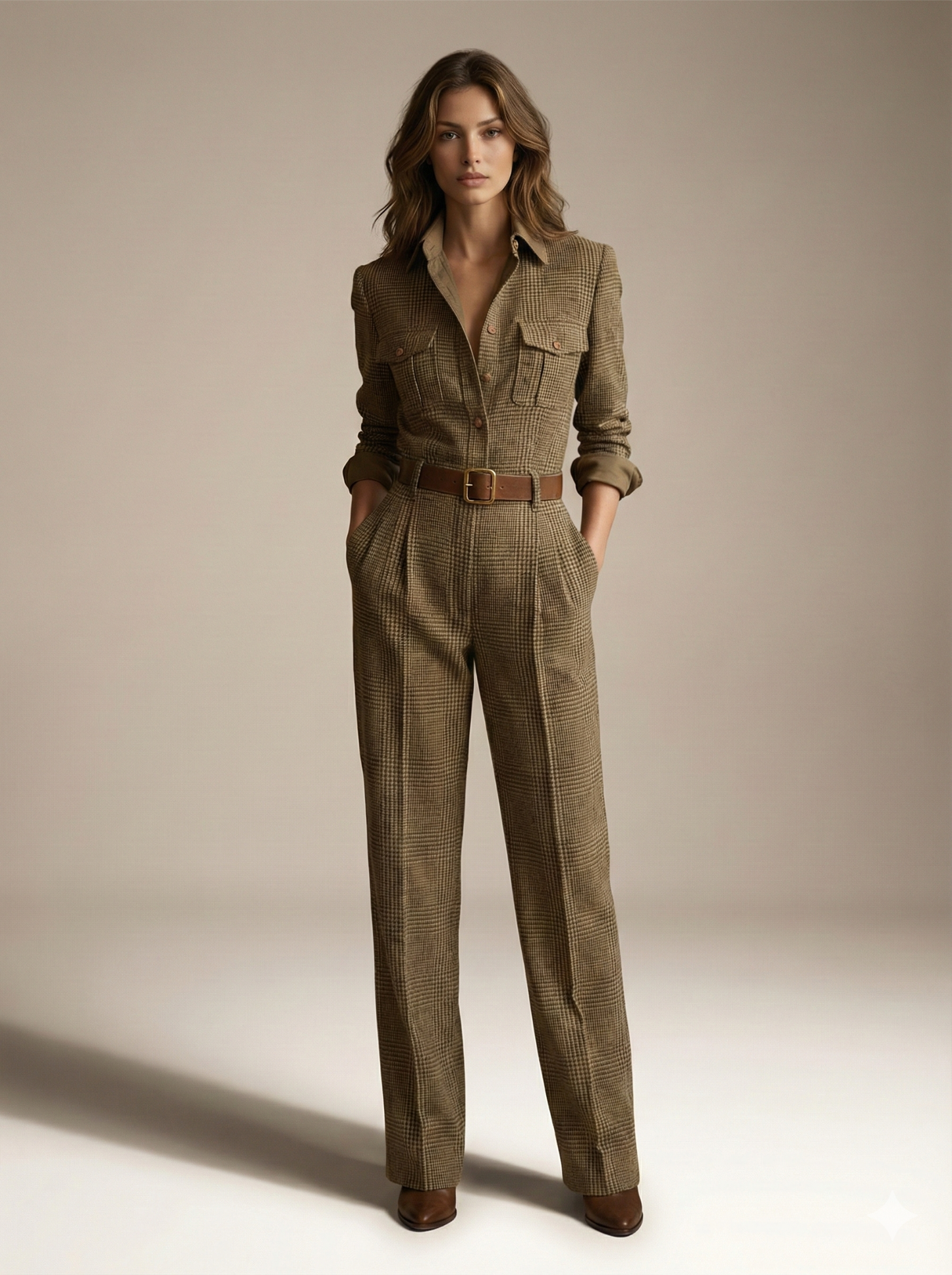Mona – Tailored Checked Utility Jumpsuit