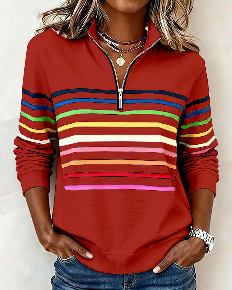 Tina – Striped Quarter-Zip Casual Sweatshirt