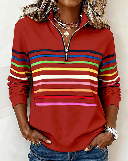 Tina – Striped Quarter-Zip Casual Sweatshirt