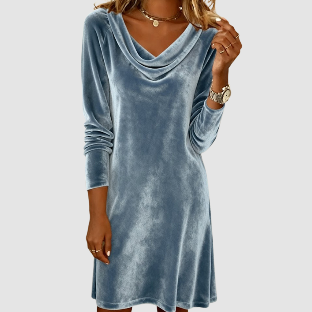 Felicia – Velvet-Look Cowl Neck Mini Dress