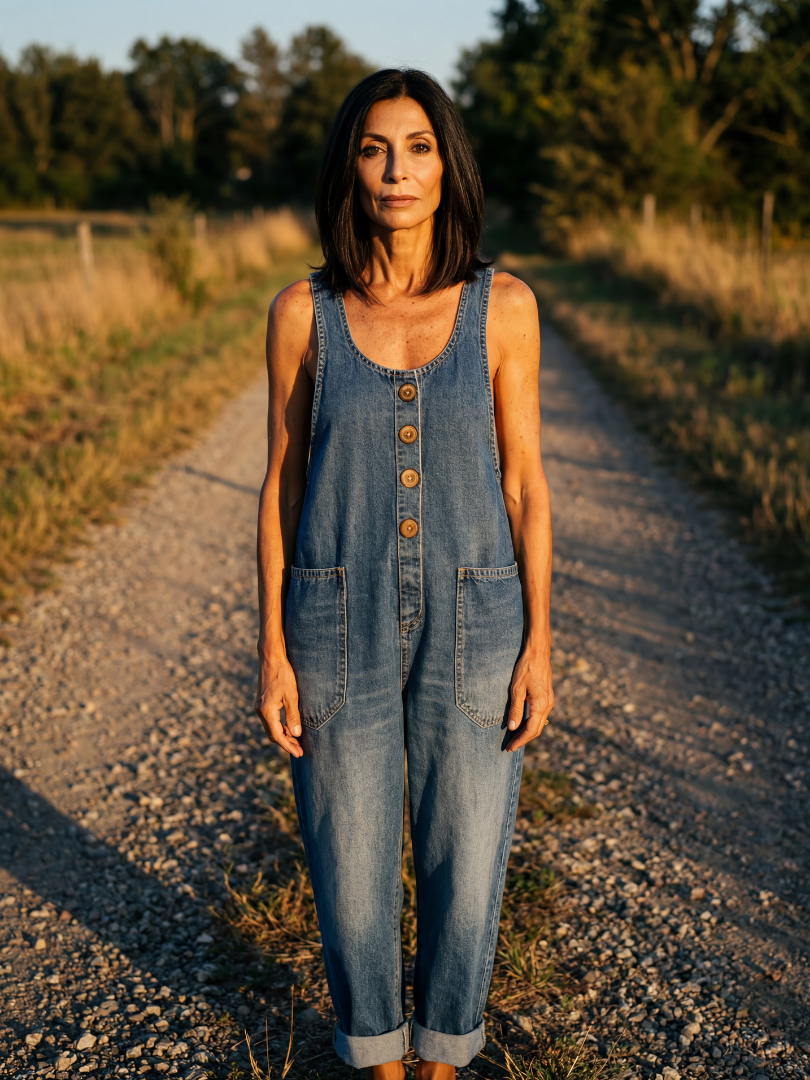 Madelyn | Rooster-Print Denim Overalls