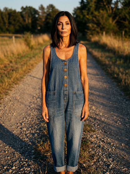 Madelyn | Rooster-Print Denim Overalls