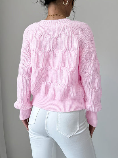 Elaine – Bow-Detail Cable-Knit Cardigan