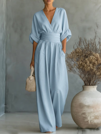 Sherry – Wide Leg V Neck Jumpsuit