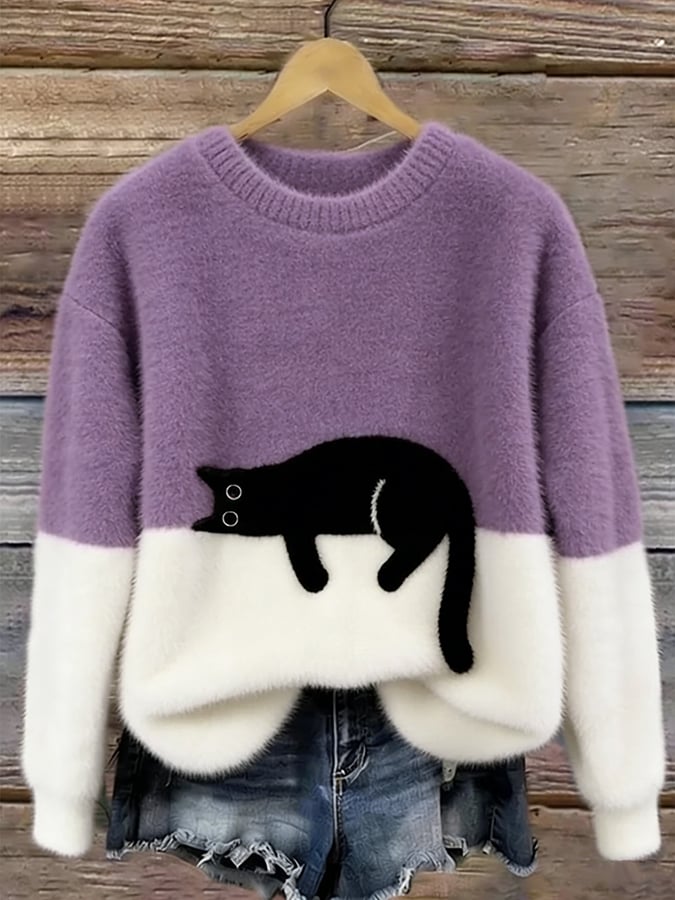 Jacqueline – Cat Graphic Oversized Knit Sweater