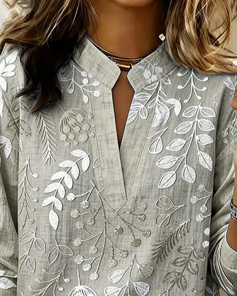 Janet – Botanical Print Long Sleeve Blouse