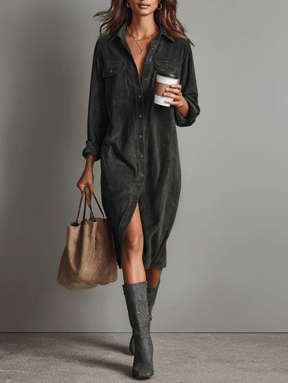 Marsha – Corduroy-Look Shirt Midi Dress