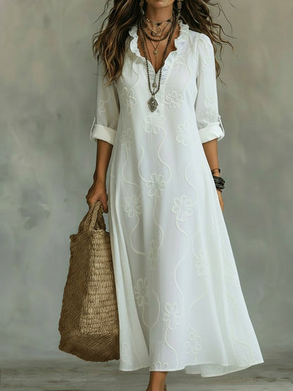 Rosemary – Embroidered Ruffle Neck Maxi Dress