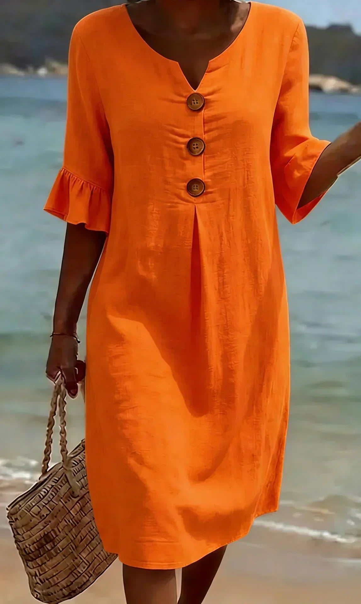 Delores – Relaxed Linen-Look Button Detail Dress