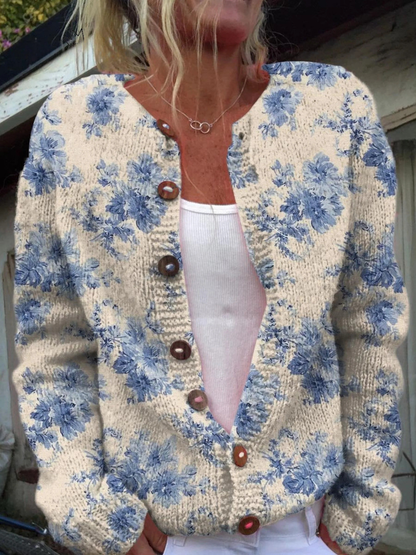 Carol – Floral Knit Button-Front Cardigan
