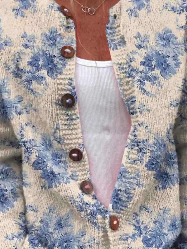 Carol – Floral Knit Button-Front Cardigan