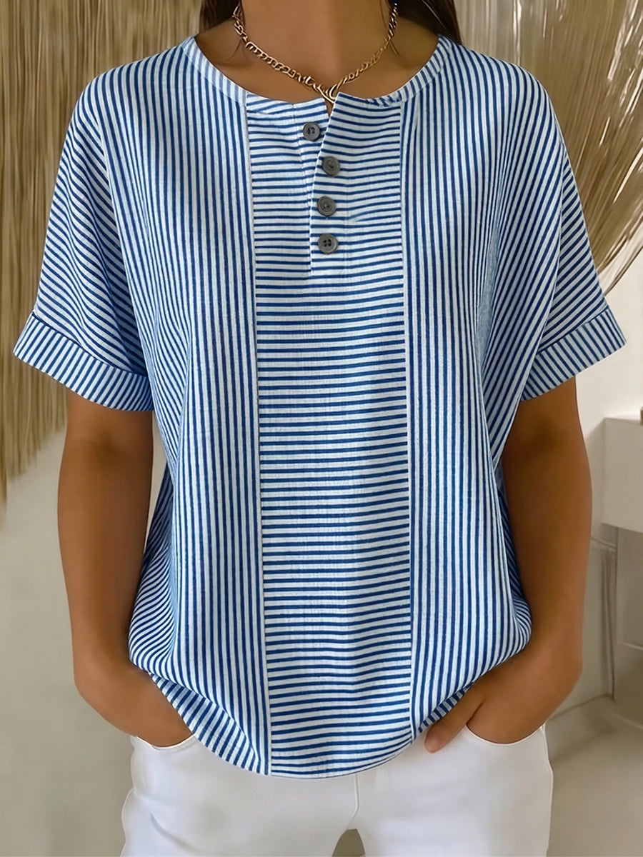 Tanya – Striped Button Detail Top
