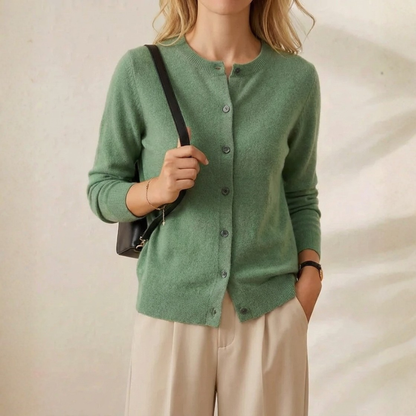 Nellie – Crew Neck Button-Front Knit Cardigan