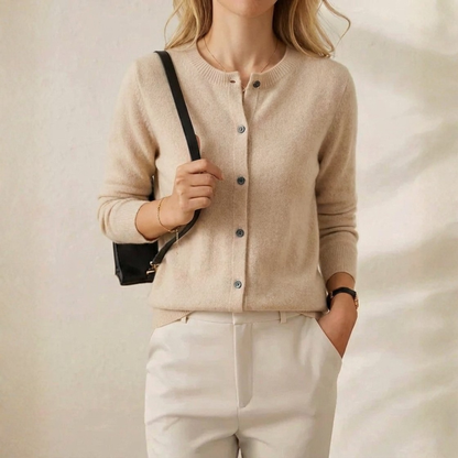 Nellie – Crew Neck Button-Front Knit Cardigan