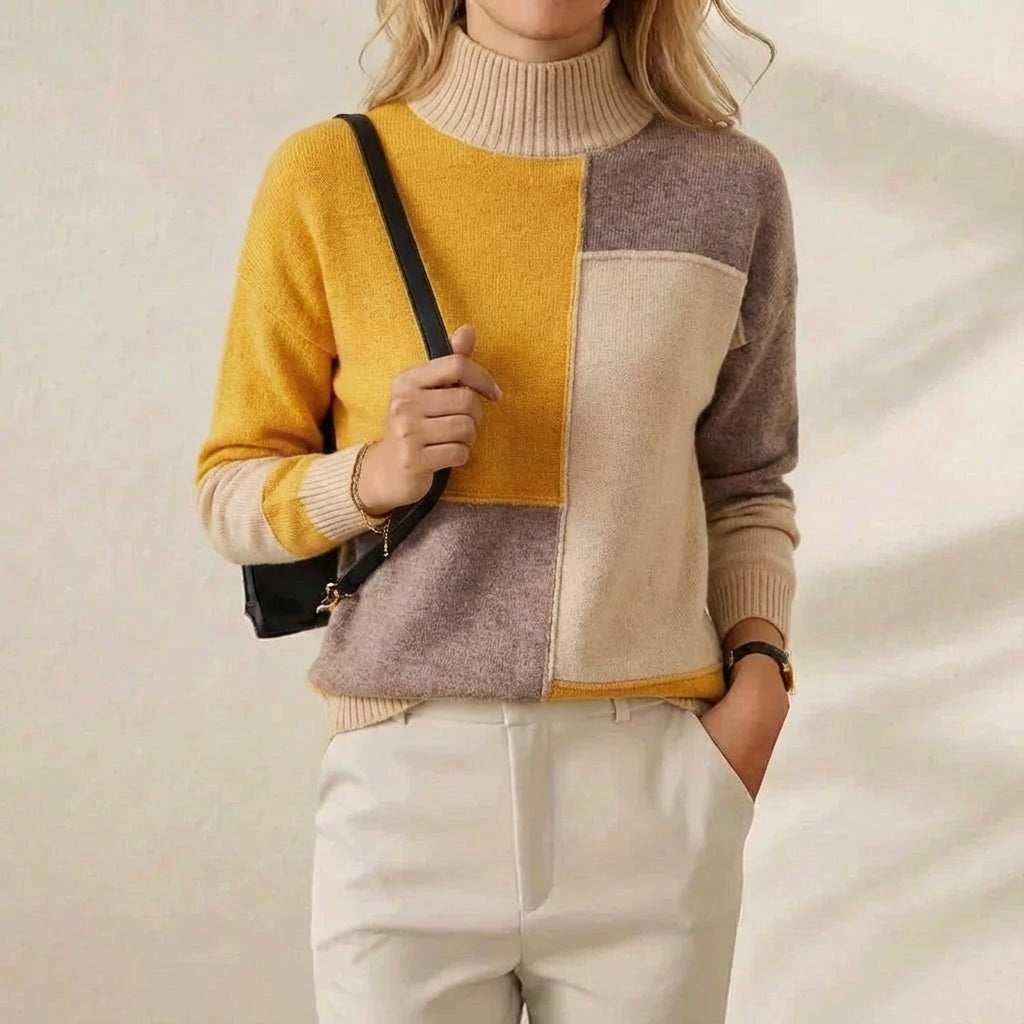 Donna – Color-Block Turtleneck Knit Sweater
