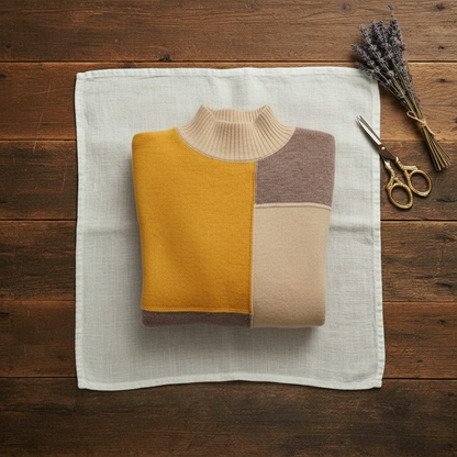 Donna – Color-Block Turtleneck Knit Sweater
