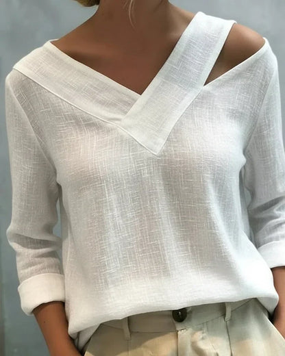 Kendra – Off-Shoulder V-Neck Linen-Look Top