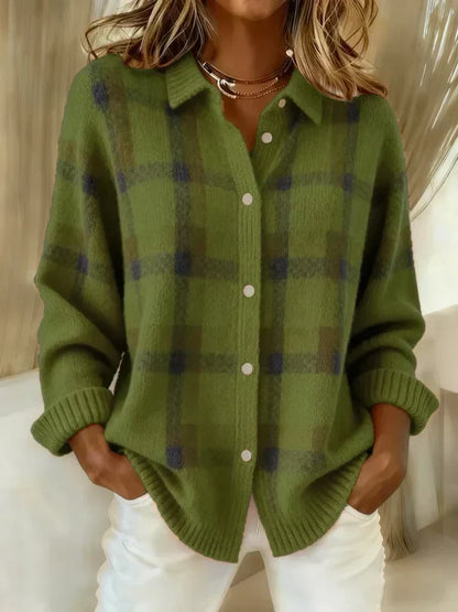 Shannon – Plaid Button-Up Knit Cardigan