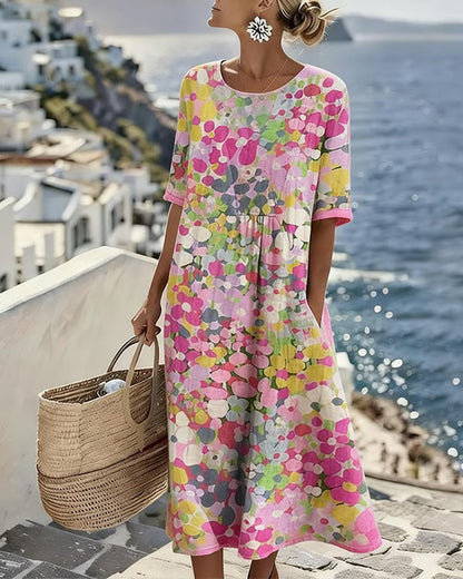 Gina – Abstract Floral Print Midi Dress