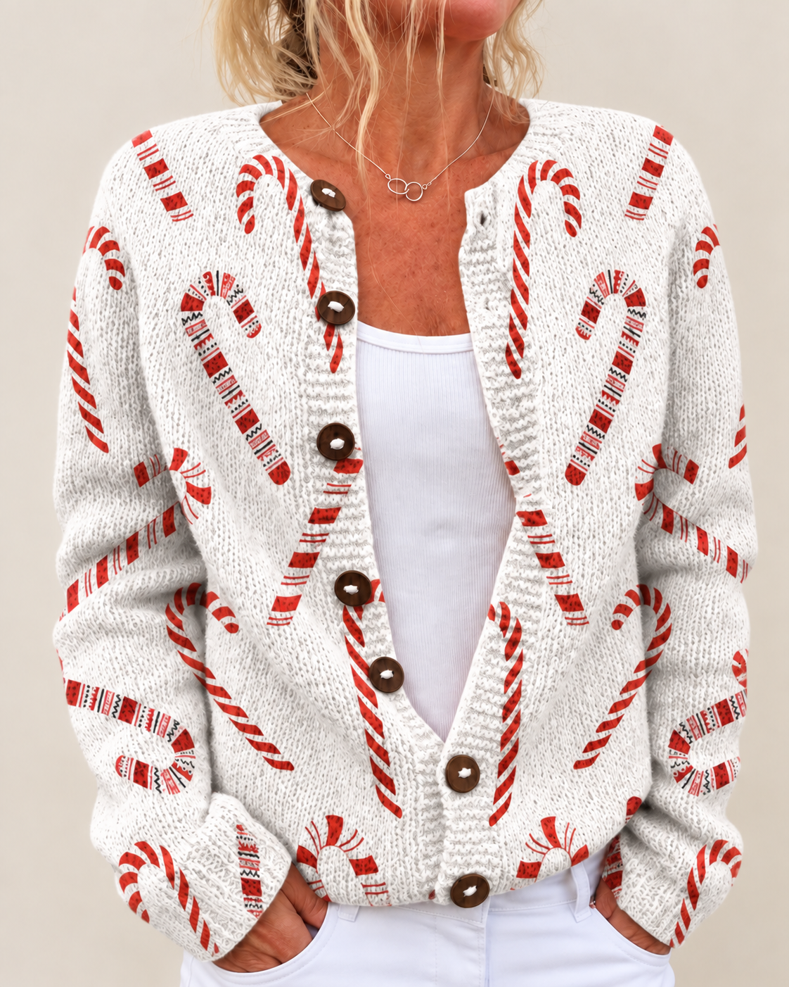 Mercedes – Printed Button-Front Knit Cardigan