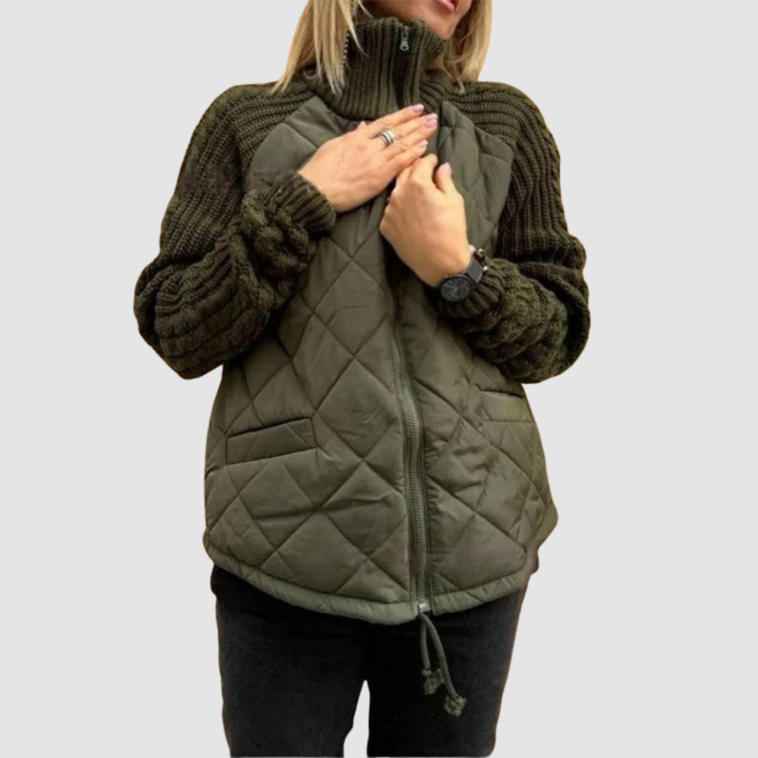Marjorie – Quilted Patchwork Knit-Sleeve Jacket