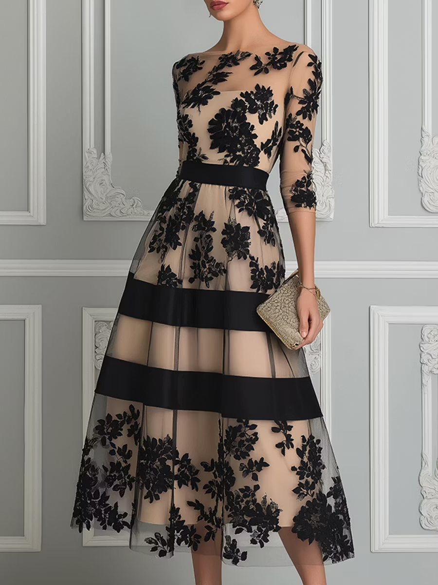 Diane – Floral Lace A-Line Midi Dress